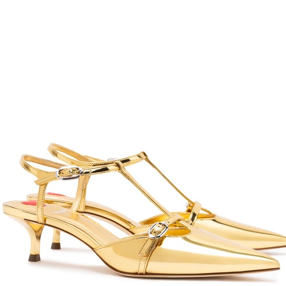 Larroude Grace Pump In Gold Specchio Pointed Toe Size 6.5